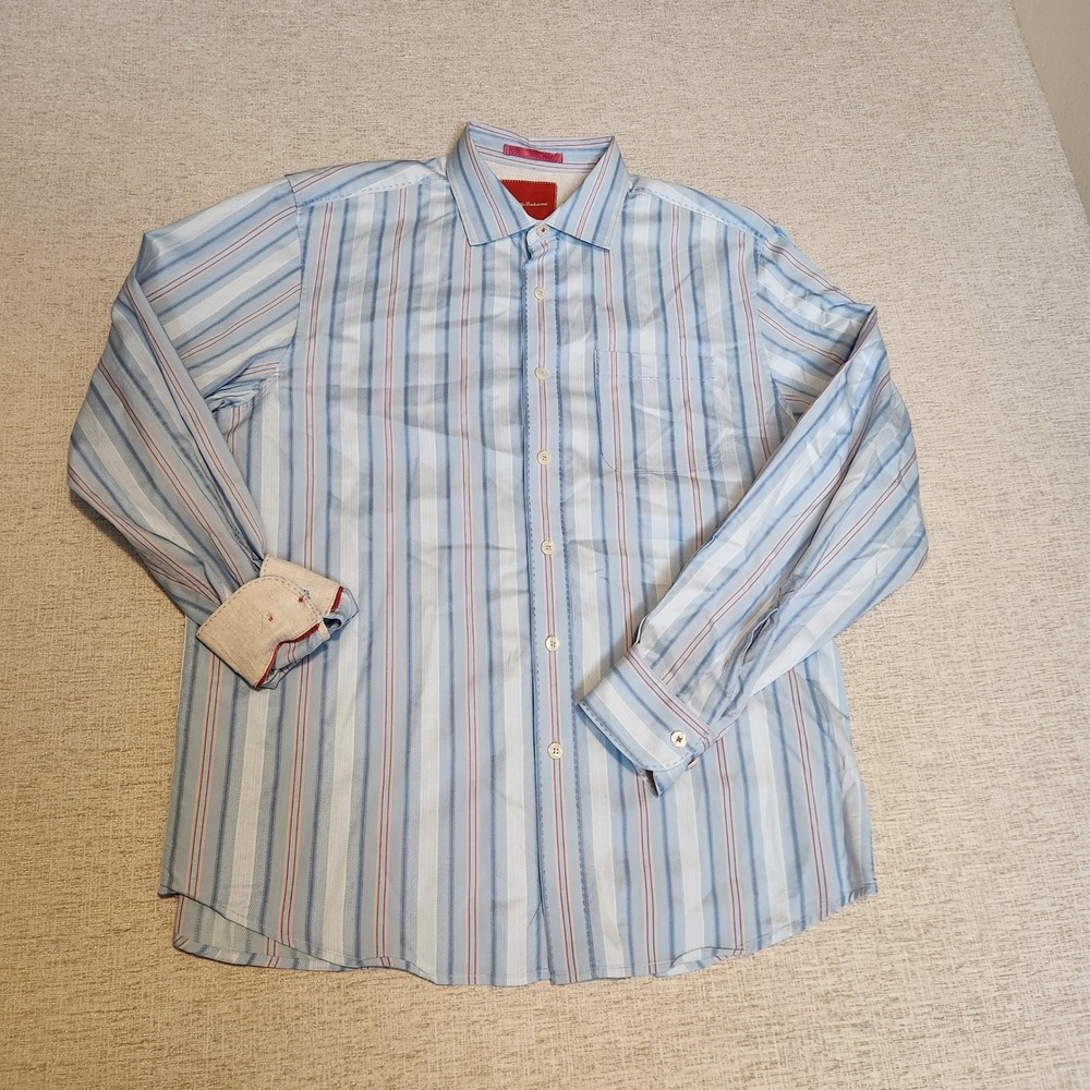 Tommy Bahama Button Down Shirt Mens Large Blue Striped Cotton T33953